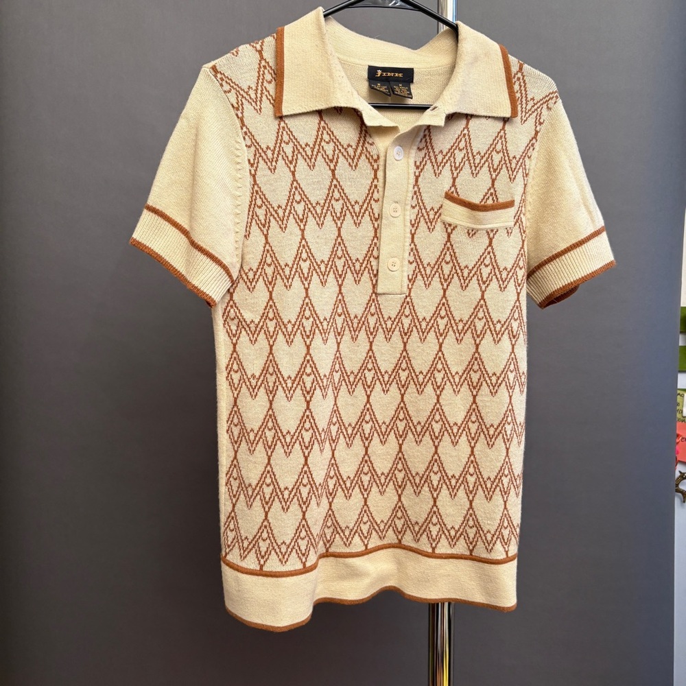 👕 2/$20 SALE Jantzen Beige and Brown Geometric Polo Shirt